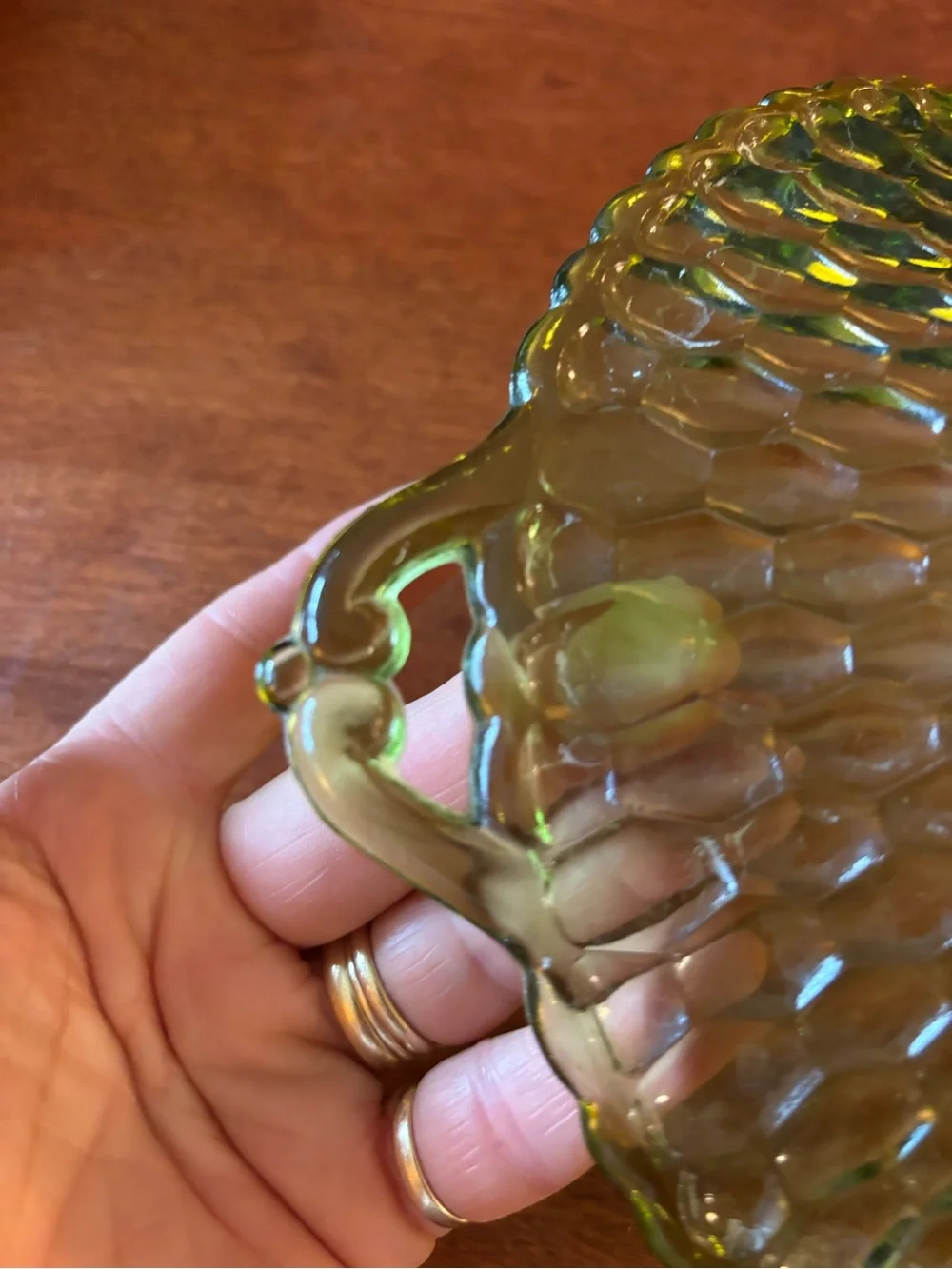 Indiana Glass avocado green Honeycomb serving dish